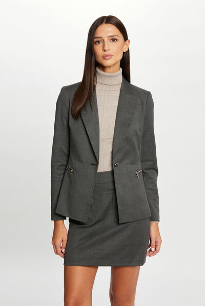 Chaqueta entallada estampado de cuadros gris anthracite mujer