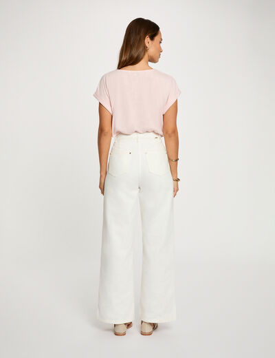 Camiseta cuello v manga corta rosa claro mujer