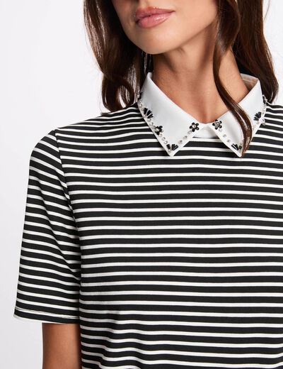Camiseta manga corta rayas blanco mujer