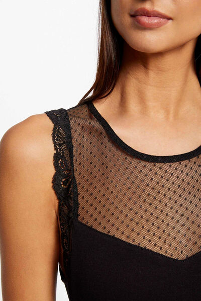 Top tirantes anchos con plumeti negro mujer