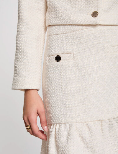 Falda corta de tweed marfil mujer