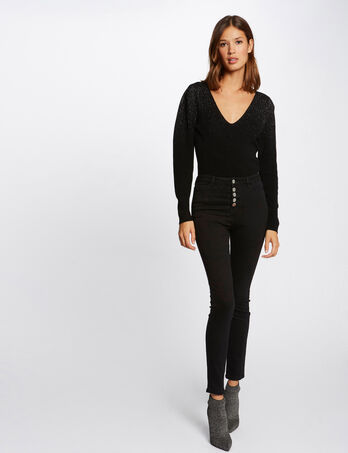 Vaquero skinny talle est&aacute;ndar abotonado negro mujer