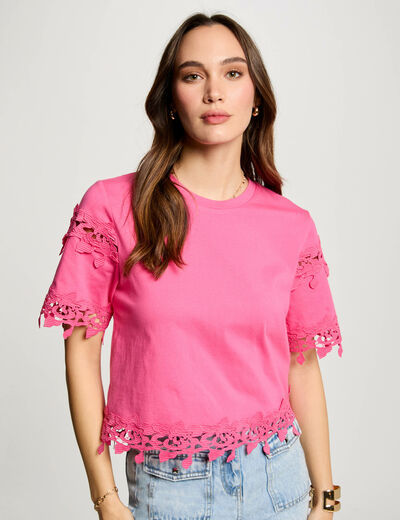 Camiseta de manga corta rosa mujer