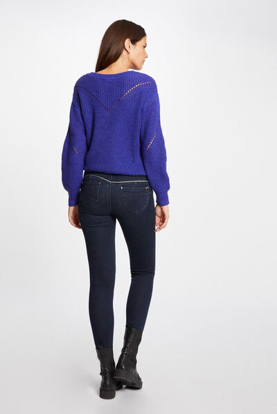 Jersey manga larga con escote en V morado mujer