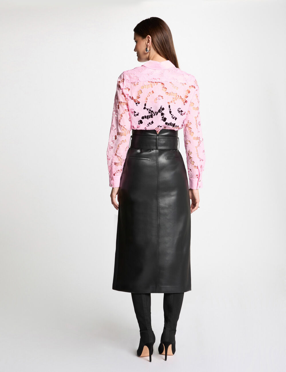 Falda larga cuero sintético negro mujer
