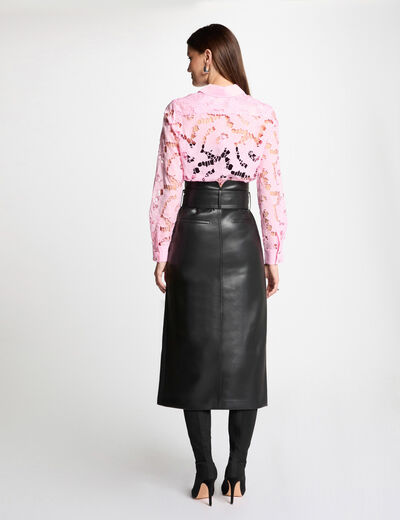 Falda larga cuero sintético negro mujer