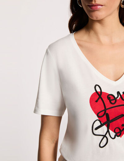 Camiseta cuello v manga corta blanco mujer