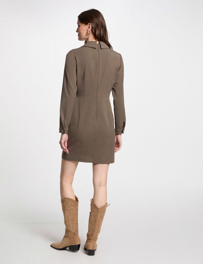 Vestido corto ajustado hebilla verde caqui mujer