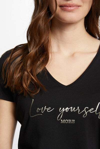 Camiseta con mensaje negro mujer