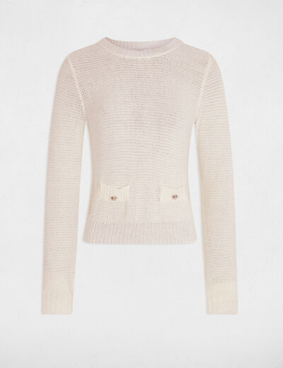 Jersey calado cuello redondo marfil mujer