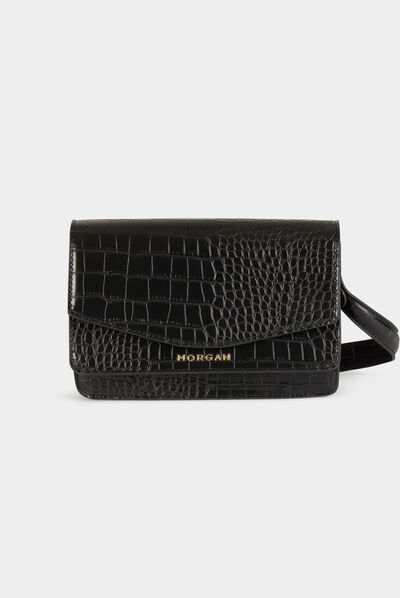 Bolso baguette efecto cocodrilo negro mujer