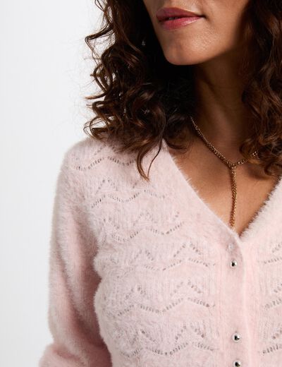 Cárdigan manga larga rosa claro mujer