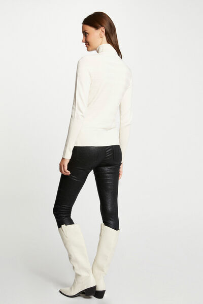 Pantalón skinny mojado y lentejuelas negro mujer
