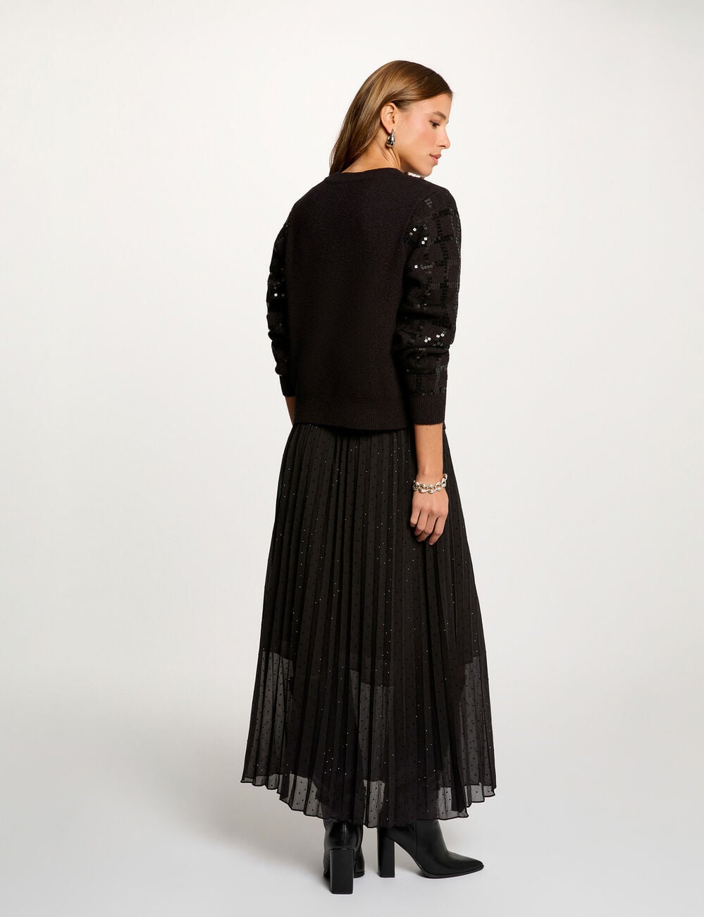 Falda larga con strass negro mujer
