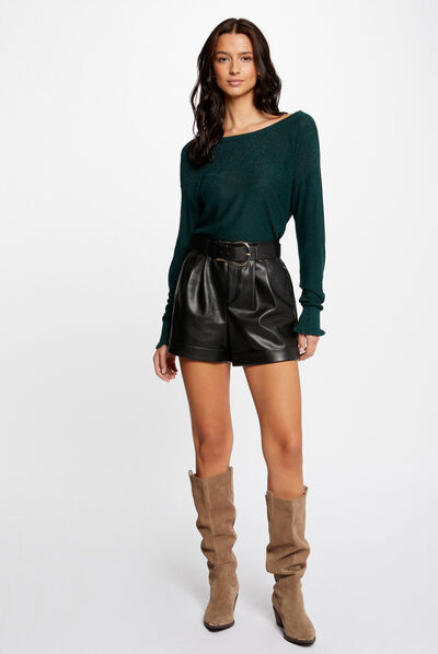 Jersey manga larga con botones verde oscuro mujer
