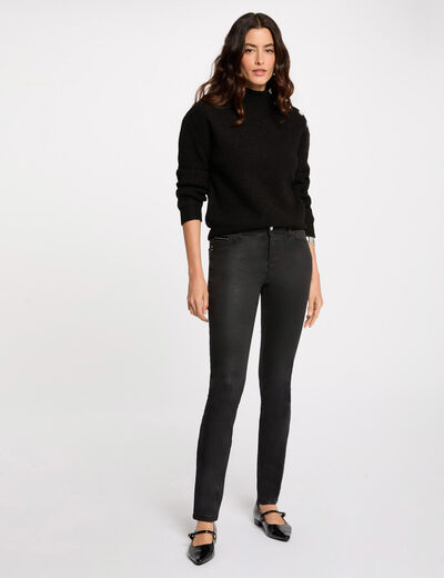 Pantalón slim efecto mojado negro mujer