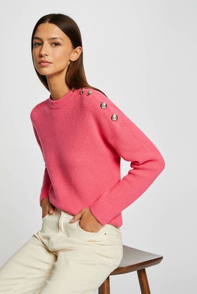 Jersey manga larga con botones rosa mujer