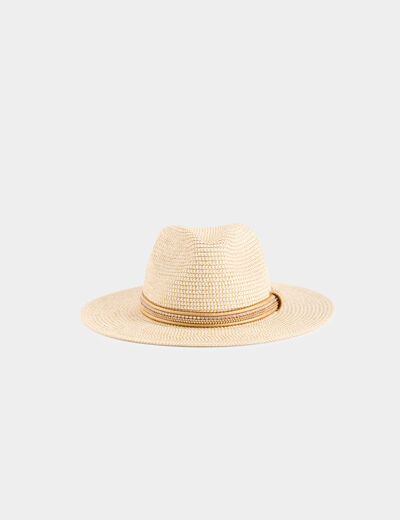 Sombrero trenzado beige mujer
