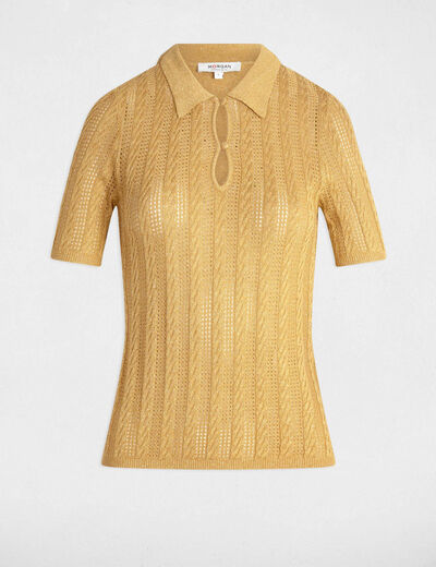 Jersey cuello tipo polo amarillo mostaza mujer