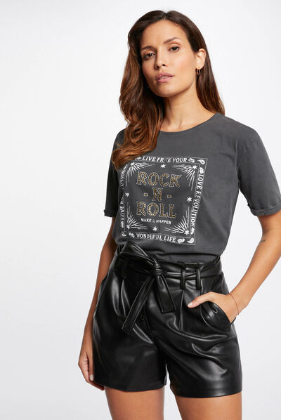 Camiseta de manga corta con mensaje gris moyen mujer