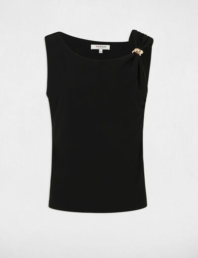 Camiseta asim&eacute;trica con joya negro mujer