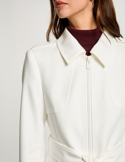 Abrigo larga con cremallera blanco mujer