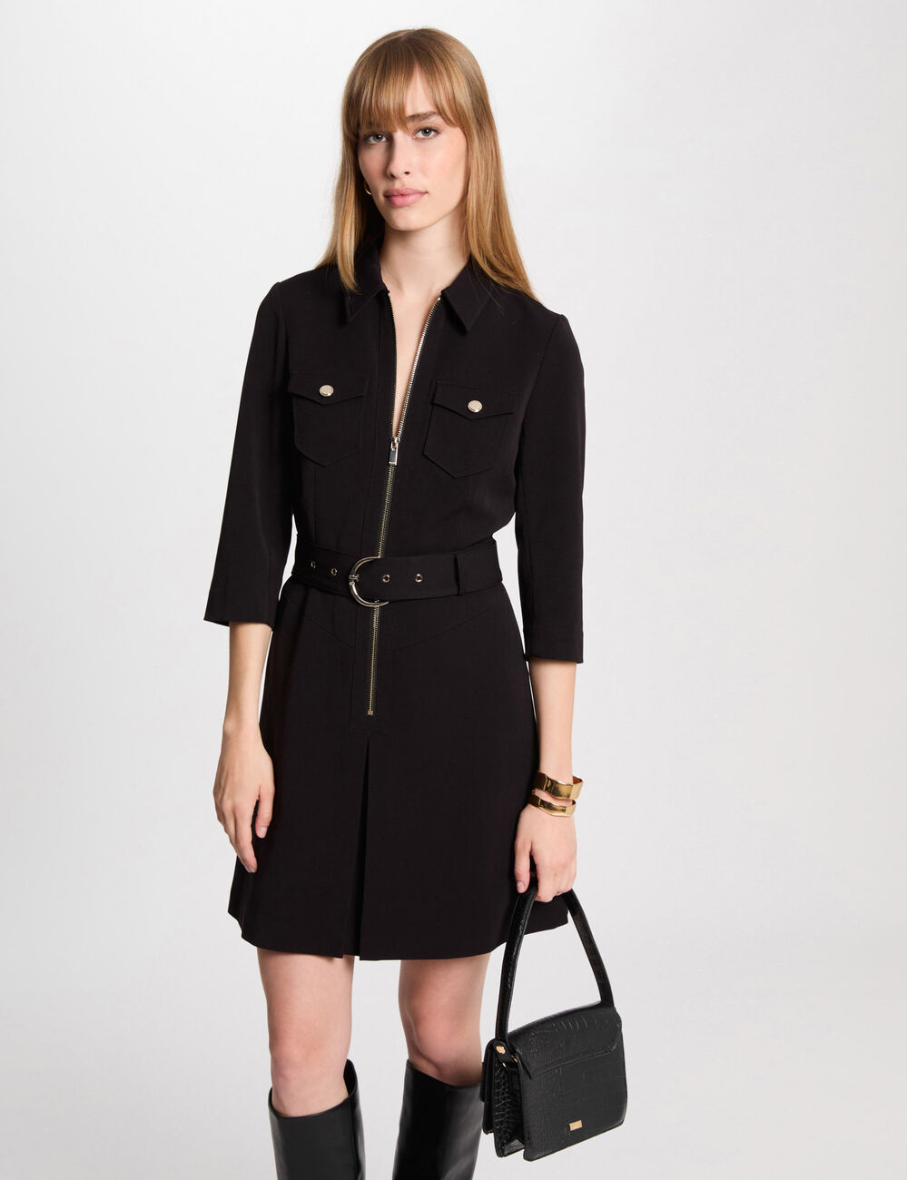 Vestido corto ajustado negro mujer