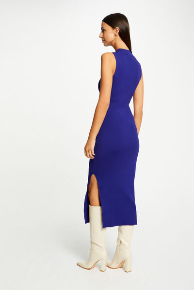 Vestido de punto largo ajustado azul medio mujer