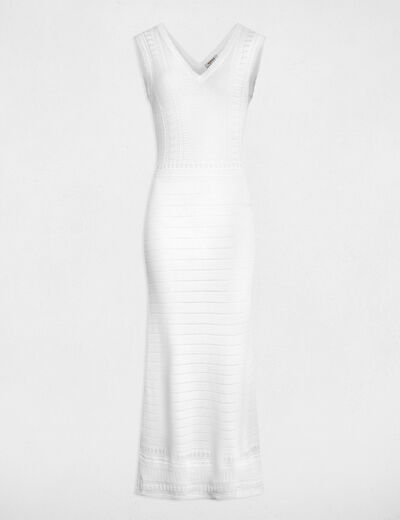 Vestido largo de punto calado blanco mujer