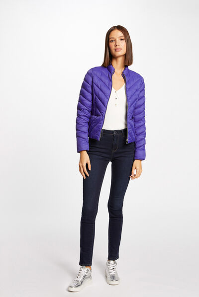 Plumón recto con cremallera morado mujer