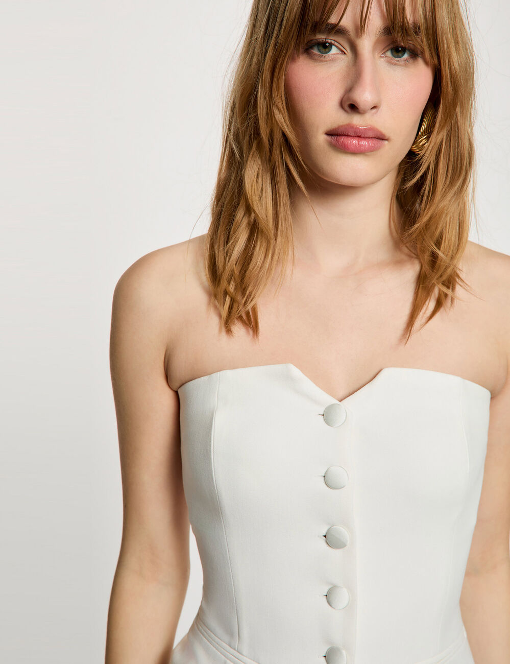 Bustier ajustado abotonado blanco mujer
