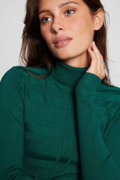 Jersey manga larga cuello de tortuga verde mujer