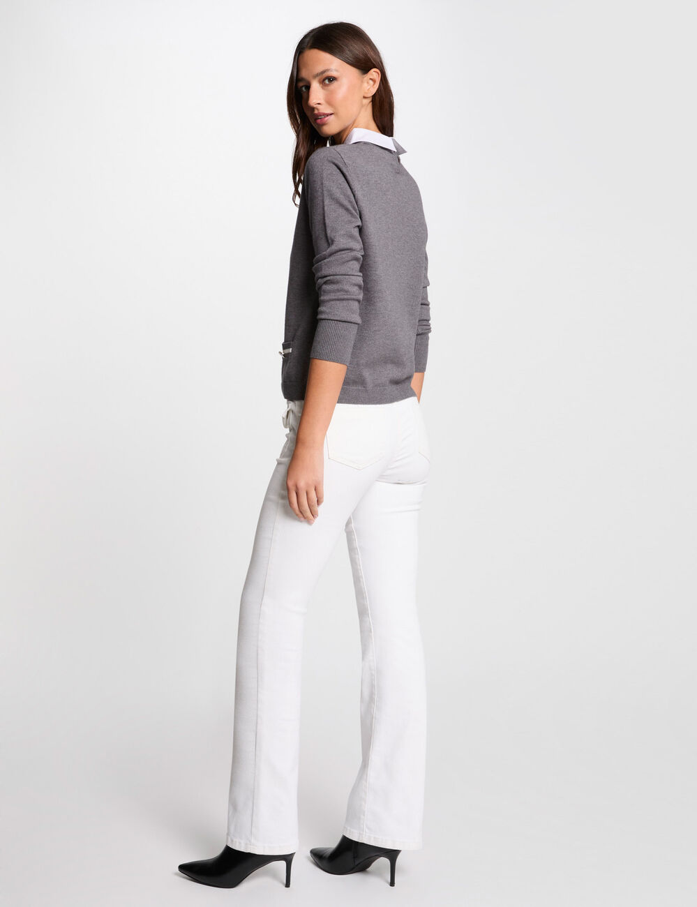 Jersey cuello tipo camisa gris claro mujer