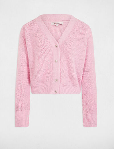 Cárdigan manga larga rosa pastel mujer
