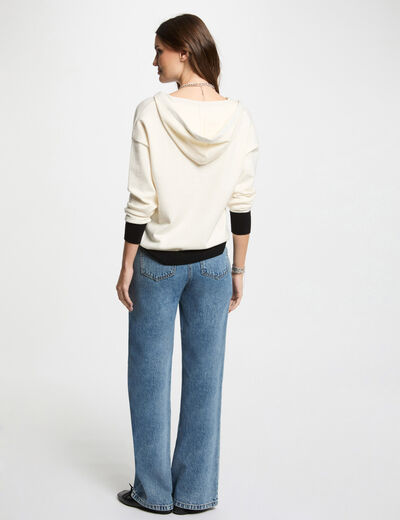 Jersey escote en V y capucha blanco mujer