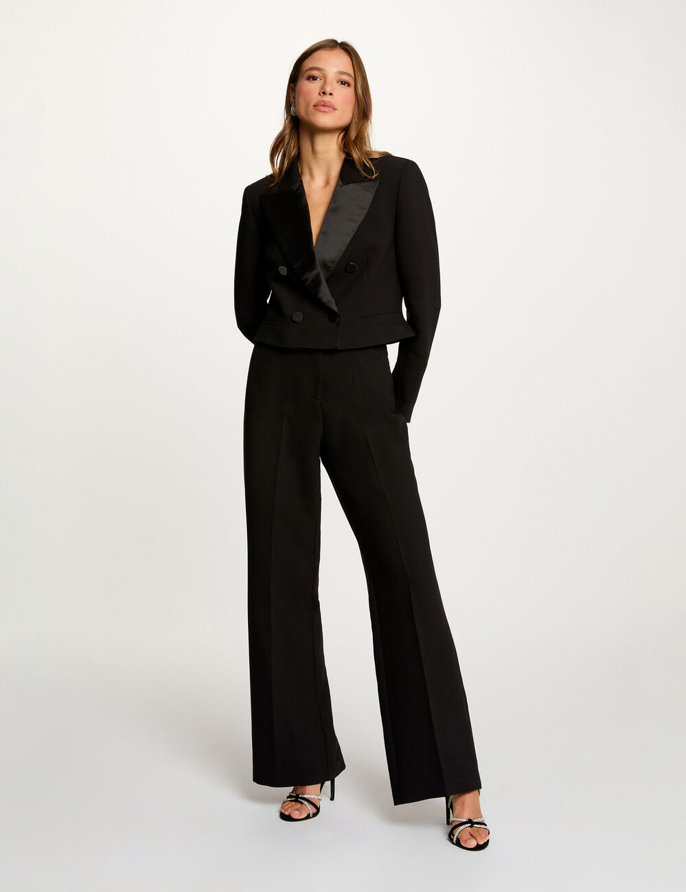 Pantal&oacute;n ancho de tiro alto negro mujer