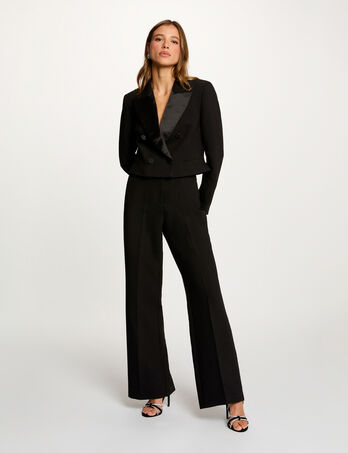 Pantal&oacute;n ancho de tiro alto negro mujer