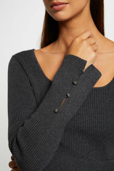 Jersey manga larga acanalado gris anthracite mujer