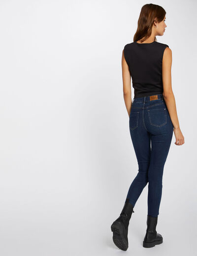 Vaquero slim talle alto estilo corto vaquero en bruto mujer