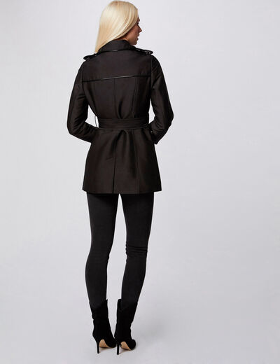 Gabardina recta con cinturón negro mujer