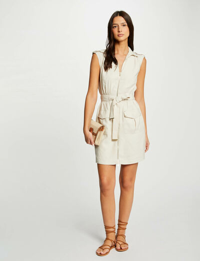 Vestido corto recto cremallera beis claro mujer