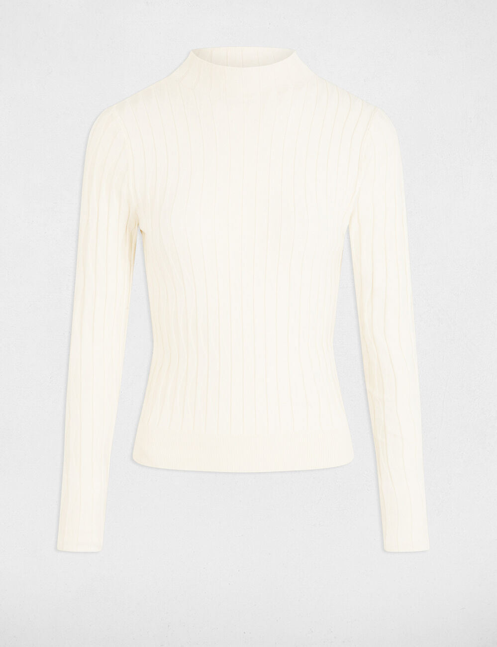 Jersey entallado de cuello alto marfil mujer