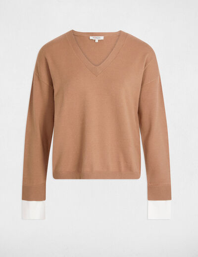 Jersey escote en V marr&oacute;n mujer