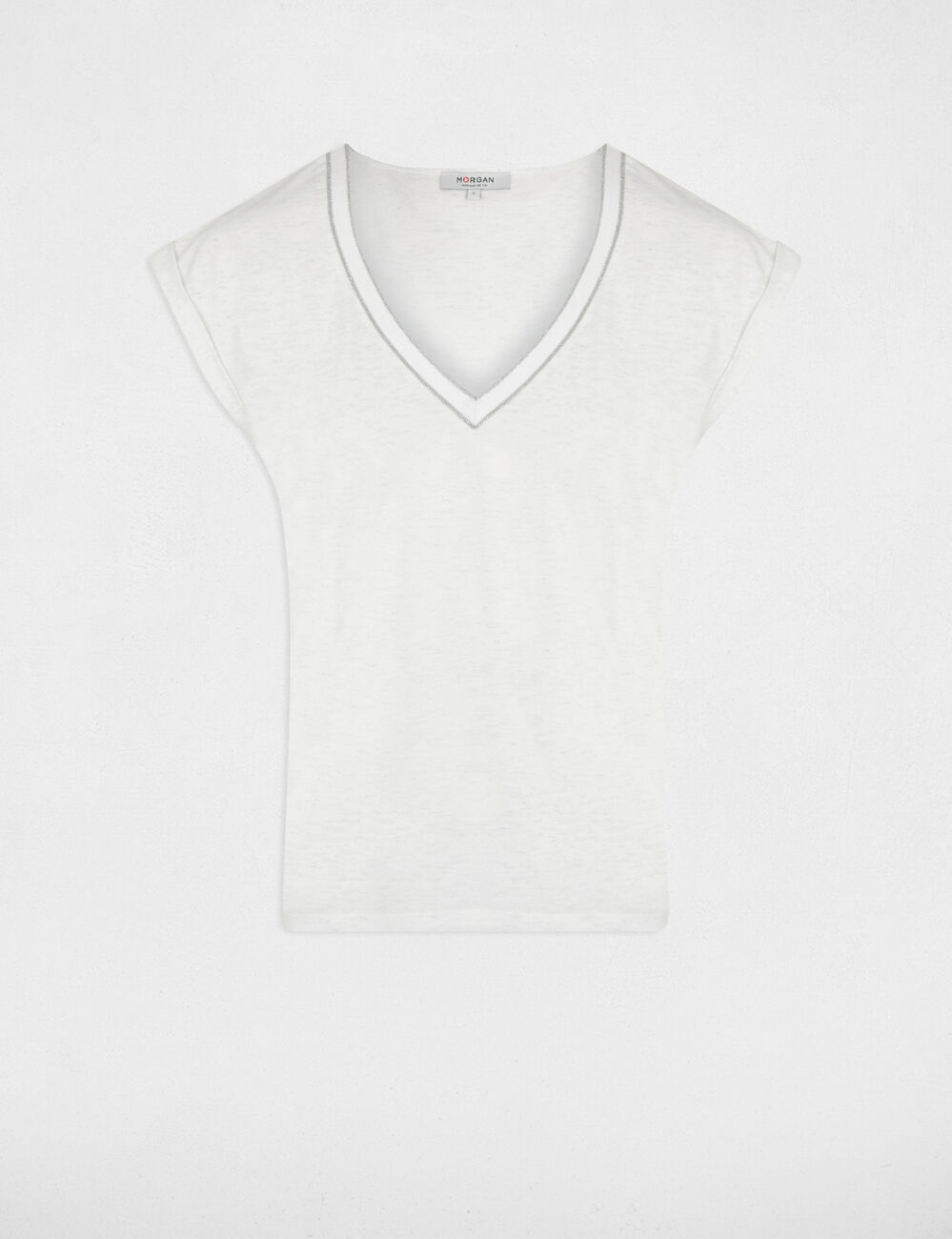 Camiseta de manga corta marfil mujer