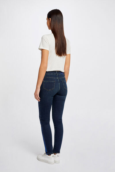 Vaquero slim con bandas lentejuelas vaquero stone mujer