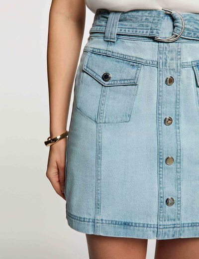 Falda vaquero corta denim descolorido mujer