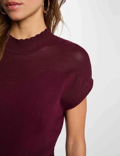 Vestido de punto manga corta ciruela mujer