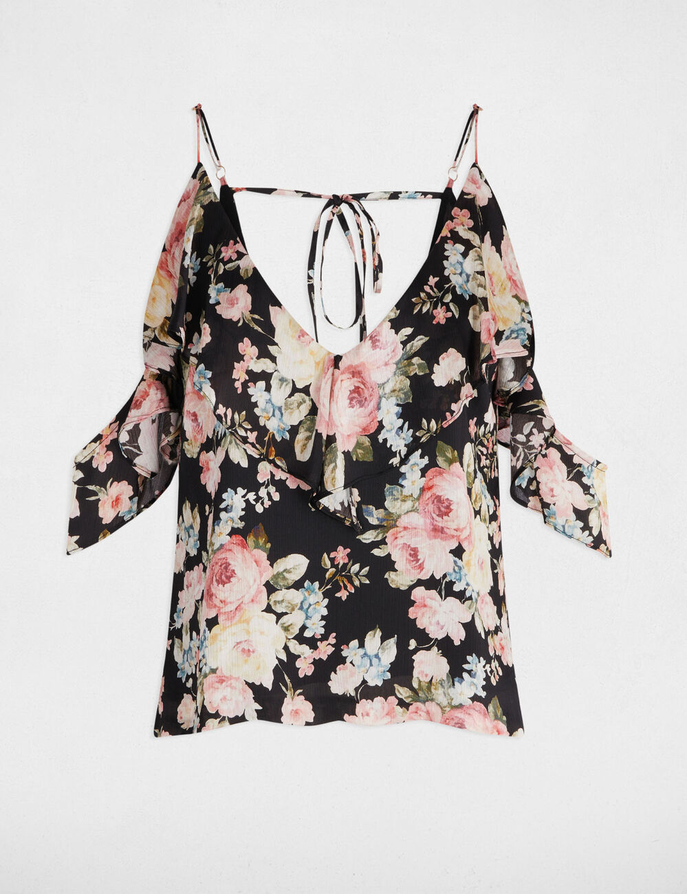 Top estampado volantes multicolor mujer
