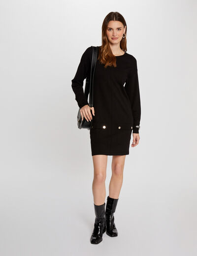 Vestido punto corto recto negro mujer