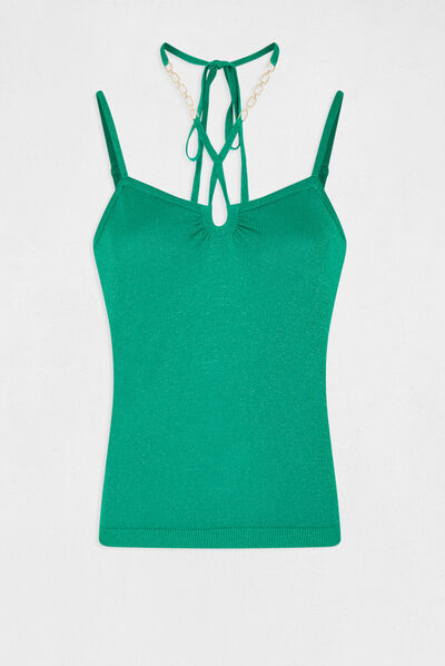 Top punto con tirantes cruzados verde mujer
